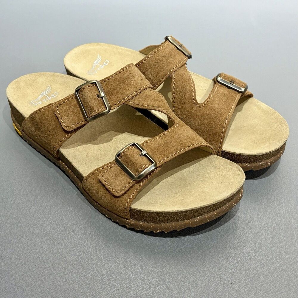 Dansko Dayna Tan Suede Sandals EU 41 US 10.5-11 Buckles Vibram Outsoles Outdoor